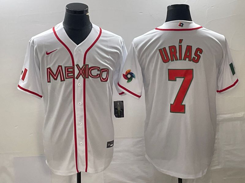 Men 2023 World Cub Mexico #7 Urias White red Nike MLB Jersey14